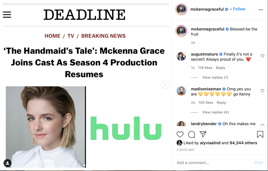 The Young And The Restless: McKenna Grace Cast In The Handmaid’s Tale Season 4