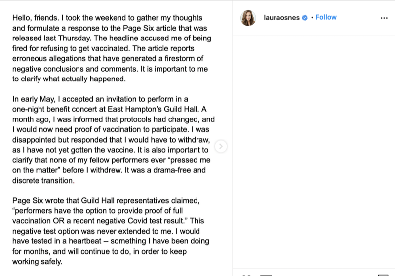 Hallmark Channel & Broadway Star Laura Osnes Denies Being Fired Over Vaccine Refusal