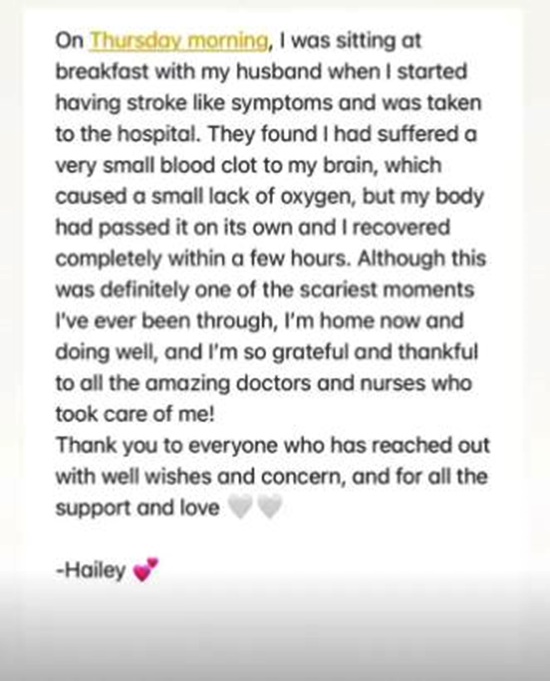 Hailey Bieber Survives Scary Blood Clot On The Brain