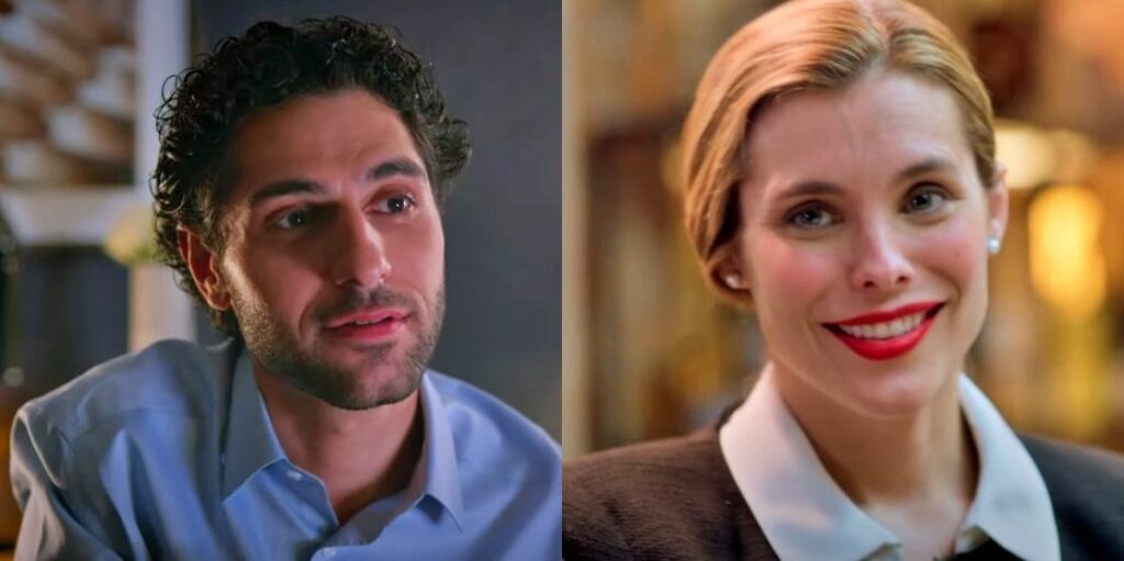 Amelia (Susie Abromeit) and Peter (Artin John) in Love in Bloom on Great American Family formerly GAC Family