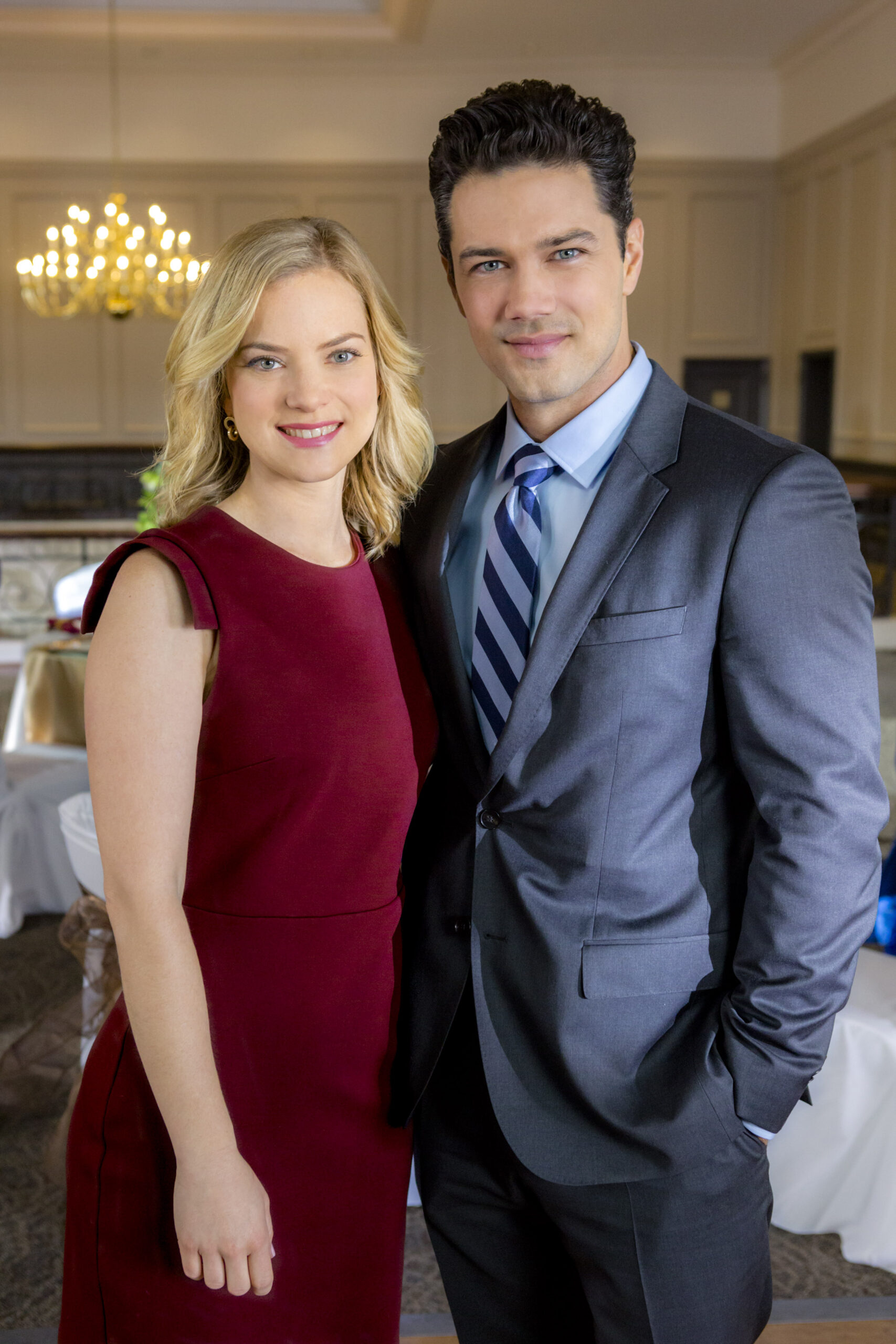 Cindy Busby and Ryan Paevey in the Hallmark movie Unleashing Mr. Darcy