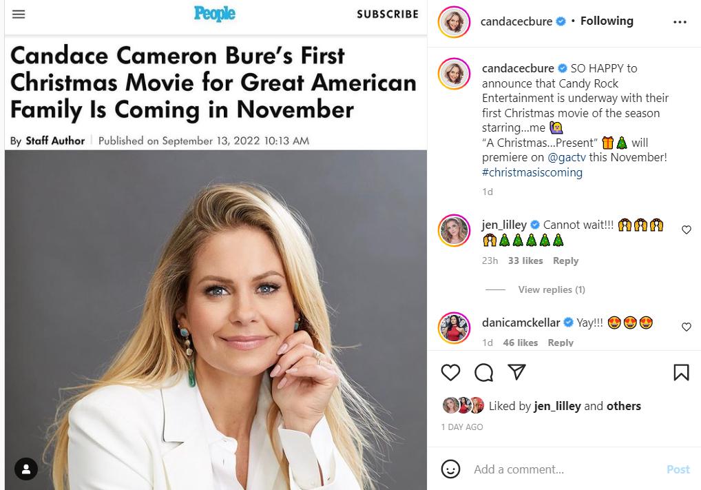 Hallmark alum Candace Cameron Bure has first Christmas movie with Great American Family