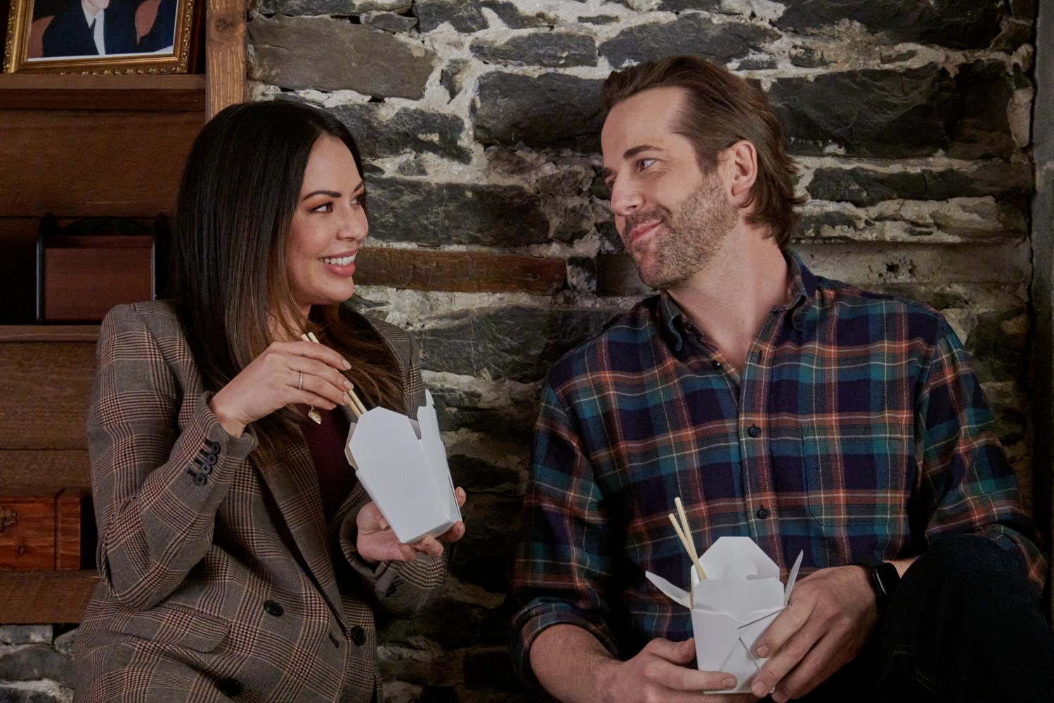 Niall Matter and Janel Parrish in Family History Mysteries: Buried Past on Hallmark Movies & Mysteries