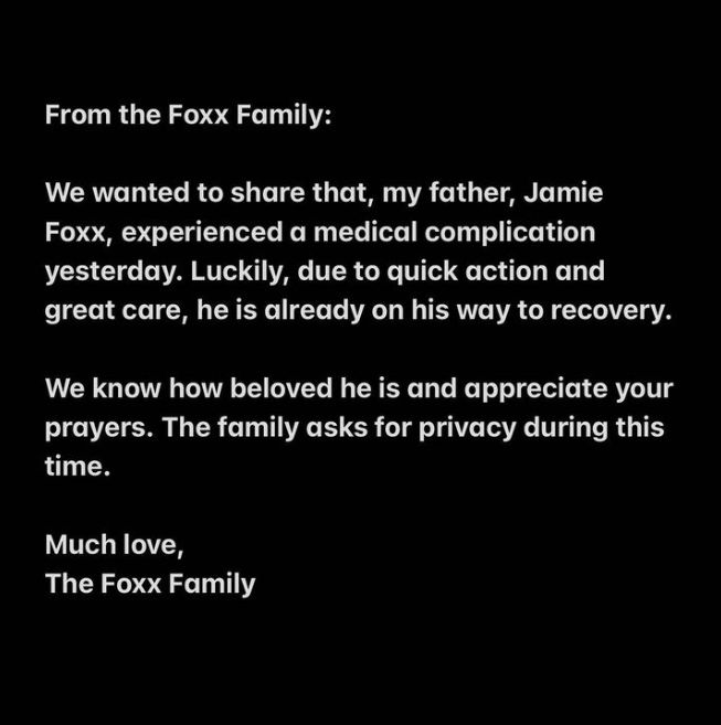 Corinne Foxx updates fans about Jamie Foxx's health scare
