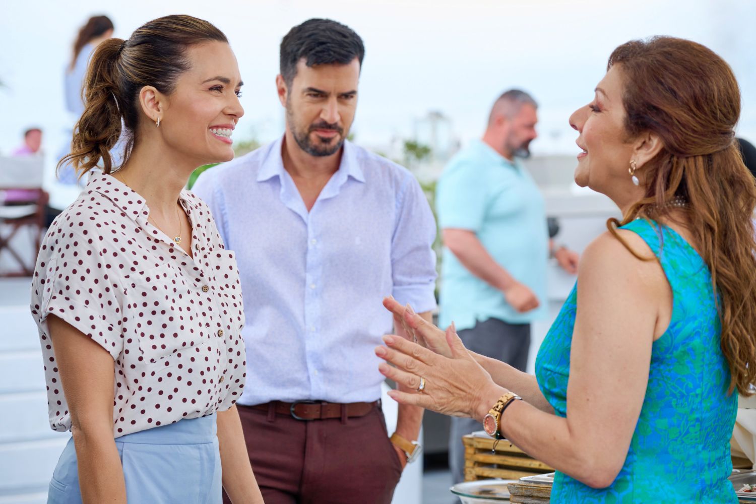 Torrey DeVitto, Yannis Tsimitselis and Marina Sirtis 