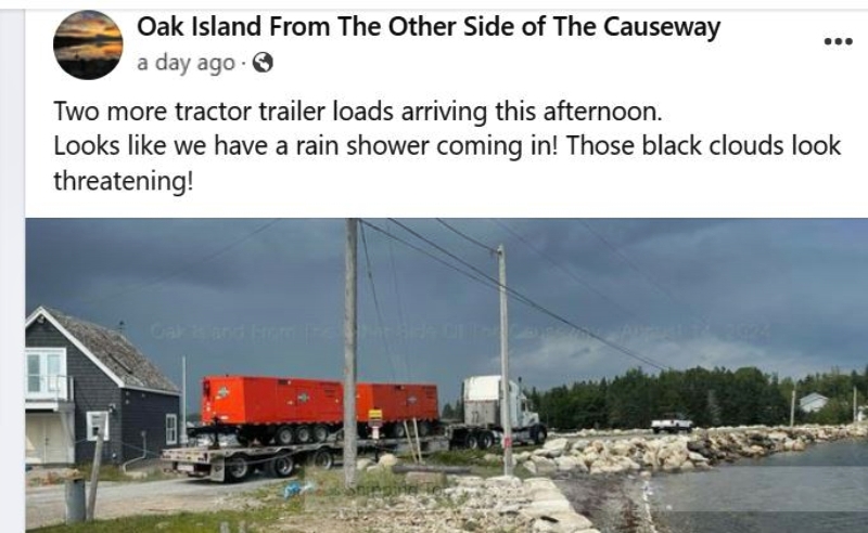 Tractor trailer loads roll in - Oak Island From The Other Side of The Causeway - Facebook