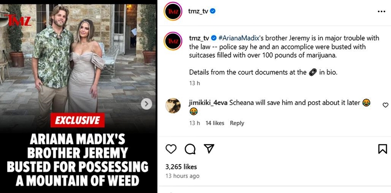 Vanderpump Rules Ariana Madix Brother Jeremy Charged For Weed - TMZ Instagram