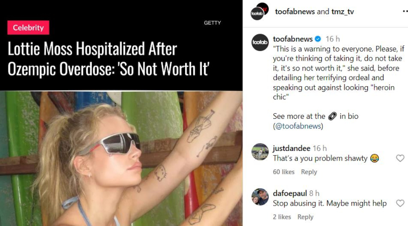 Lottie, The Sister of Kate Moss Warns About Ozempic - TooFab - Instagram