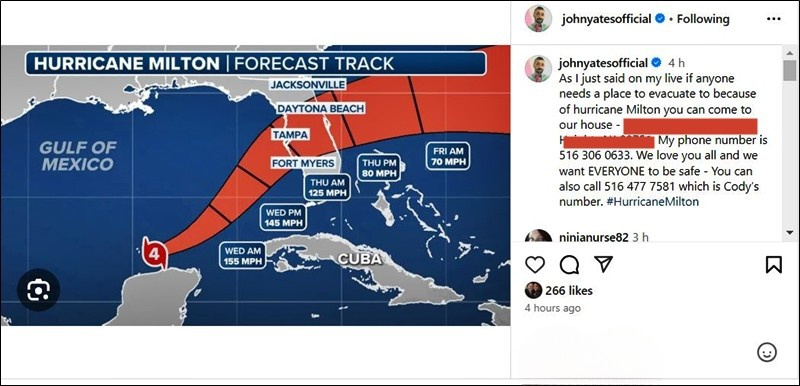 TLC Influencer John Yates Offers Hurricane Milton Refugees Shelter - Instagram