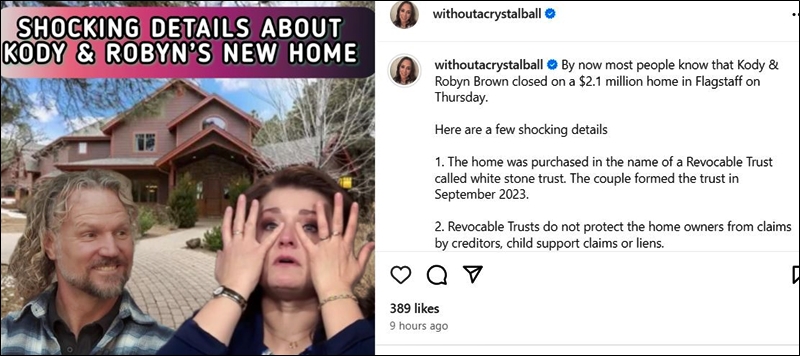 Sister Wives - Robyn and Kody Brown New Home - Without A Crystal Ball - Instagram