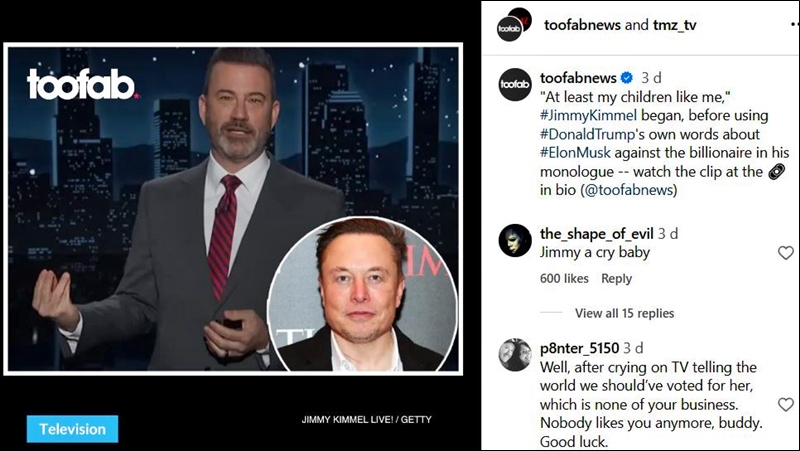 Jimmy Kimmel Gets A Roasting - TooFab - Instagram