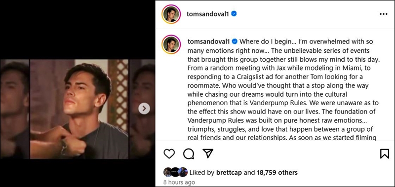 Tom Sandoval Gives Vanderpump Rules Recasting Statement - Instagram