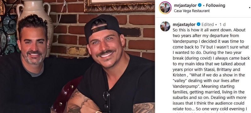 Jax Taylor Reminds Bravo Fans About His Part In Creating The Valley - Instagram