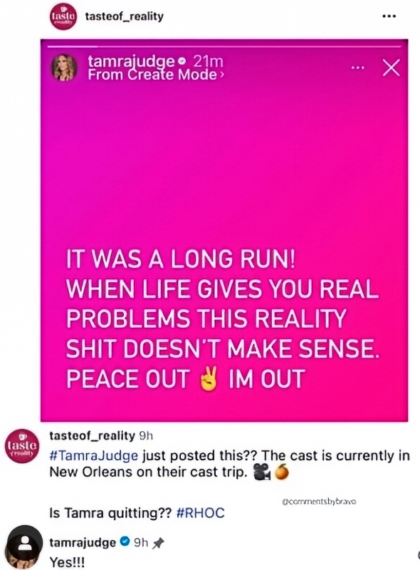 Tamra Judge Quits - Fans Discuss - Instagram