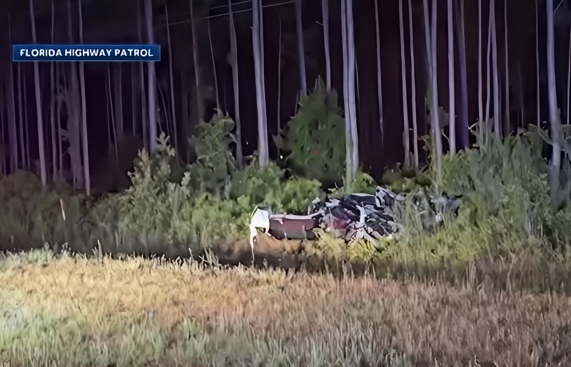 The scene of the car accident - Highway Patrol Florida via WCVB Channel 5 Boston YouTUbe