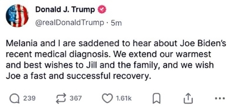 Trump Wishes The Biden Family Well - Truth Social Via X