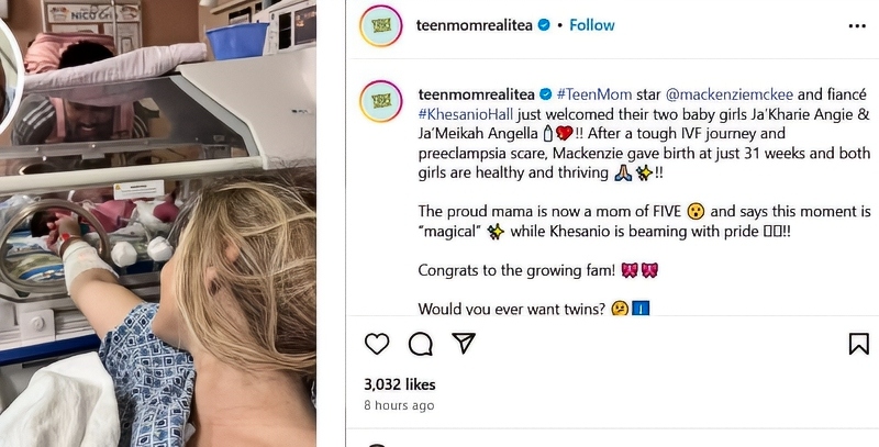 Mackenzie and Khesanio welcomed their twins - @teenmomrealitea - Instagram
