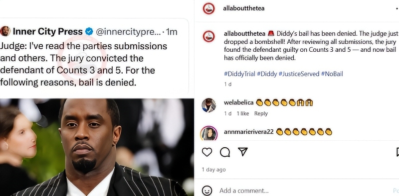The judge denies Diddy Bail - Via @allabouthtetea - Instagram