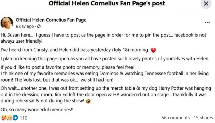 Helen fan page confirms the death – Facebook