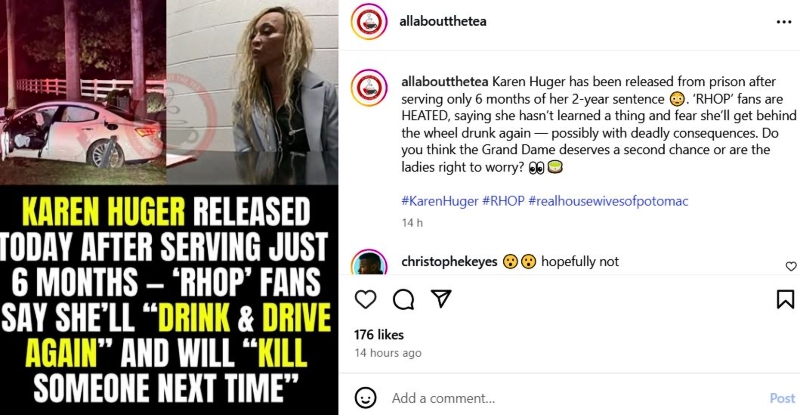 Karen got out of prison after six months - @allaboutthetea - Instagram
