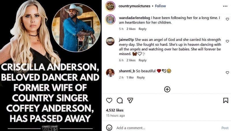 @countrymusictunes shares Criscilla's final letter - Instagram