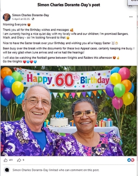 Simon's 2026 birthday post - Facebook