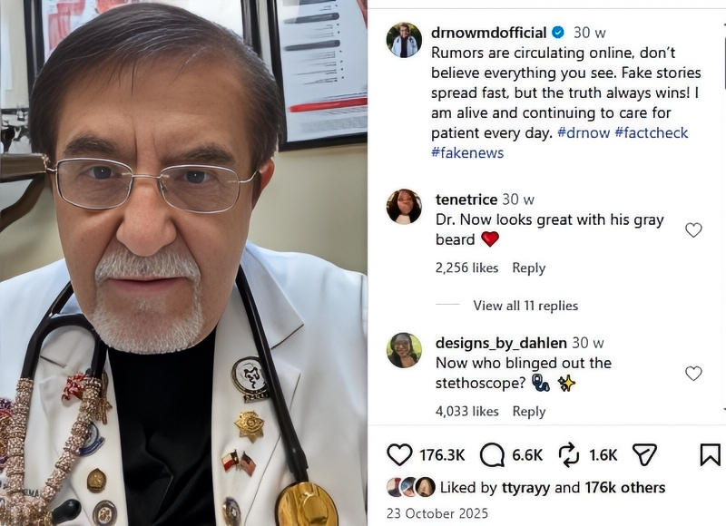 Dr. Now refuted fake death stories - @drnowmdofficial - Instagram